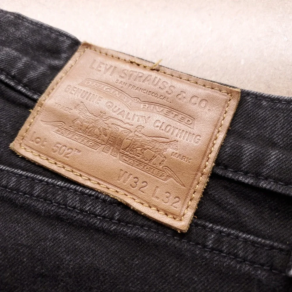 Levi's Premium 502 Tapered Jeans Men 32x32 Black Stretch Big E Modern Casual
